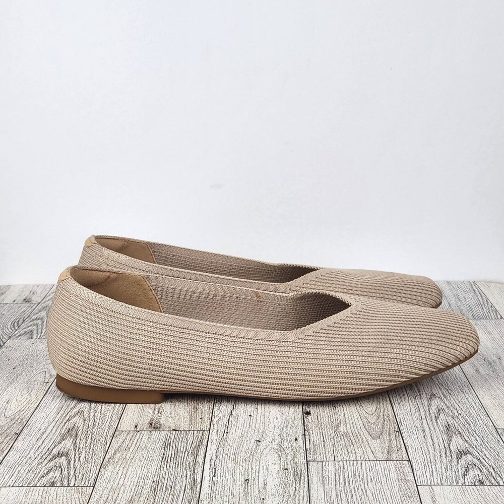 ARROMIC Flat Ballet Slipper Shoes Beige Women's Size 10W* Square Toe Ribbed Knit